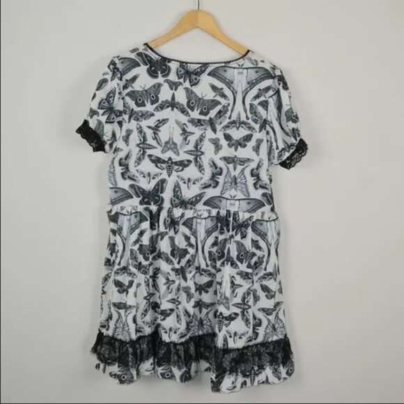 Dolls Kill Widow Divine Spirit World Lace Trim Moth Print Dress NWT - Picture 2 of 7